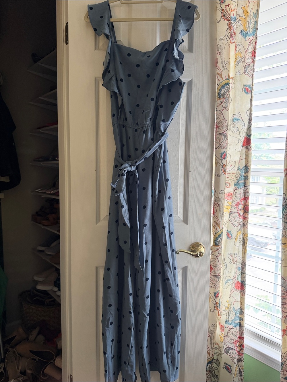 Baltic Born Blue Polka Dot Jumpsuit with Ruffle Straps